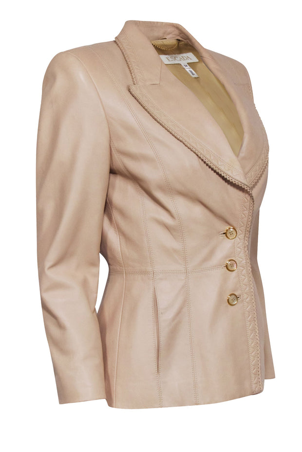 Current Boutique-Escada - Beige Leather Three Button Blazer Sz 4