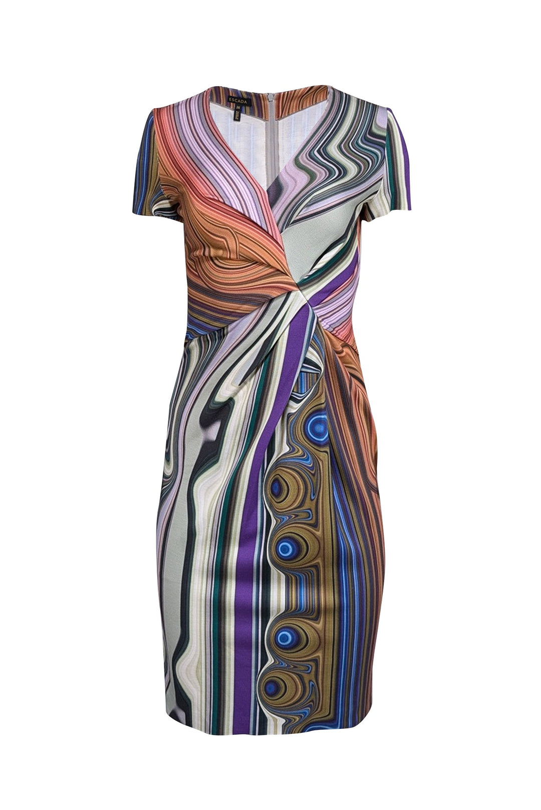 Escada - Green & Multicolor Marble Print Gatherd Front Dress Sz 4 Escada - Green & Multicolor Marble Print Gatherd Front Dress Sz 4