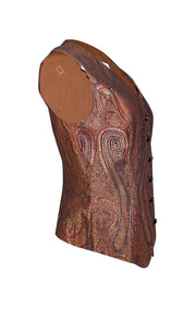 Escada - Burnt Orange, Red, & Gold Paisley Brocade Button Front Vest Sz 8 - Current Boutique