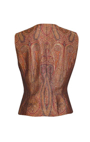 Escada - Burnt Orange, Red, & Gold Paisley Brocade Button Front Vest Sz 8 - Current Boutique