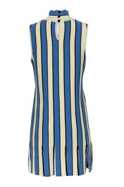 Current Boutique-Eva Franco - Cream, Blue, & Black Striped Mock Neck Dress w/ Fringe Hem Sz L