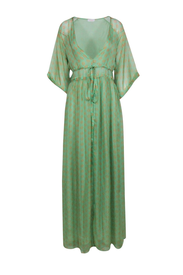 Eywasouls Malibu - Mint Green w/ Orange Print Drawstring Dress Sz M Eywasouls Malibu - Mint Green w/ Orange Print Drawstring Dress Sz M
