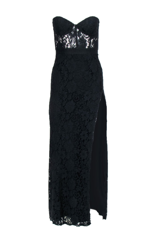 fame and partners black lace dress NWT Fame and Partners Black Formal Ball Gown Lace Dress Fit Flare Size 2 -Flaw