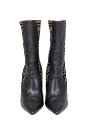 Current Boutique-Fendi - Brown Leather & Monogram "FF" Knit Short Boots Sz 11