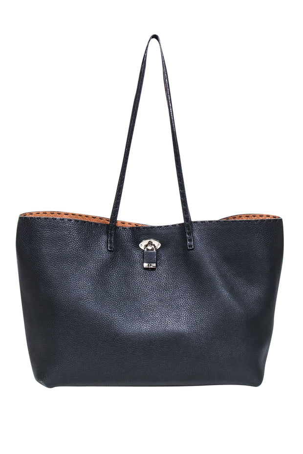 Current Boutique-Fendi - Black Pebbled Leather Open Top Tote Bag