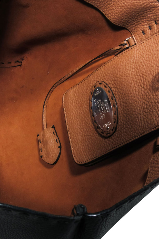 Current Boutique-Fendi - Black Pebbled Leather Open Top Tote Bag