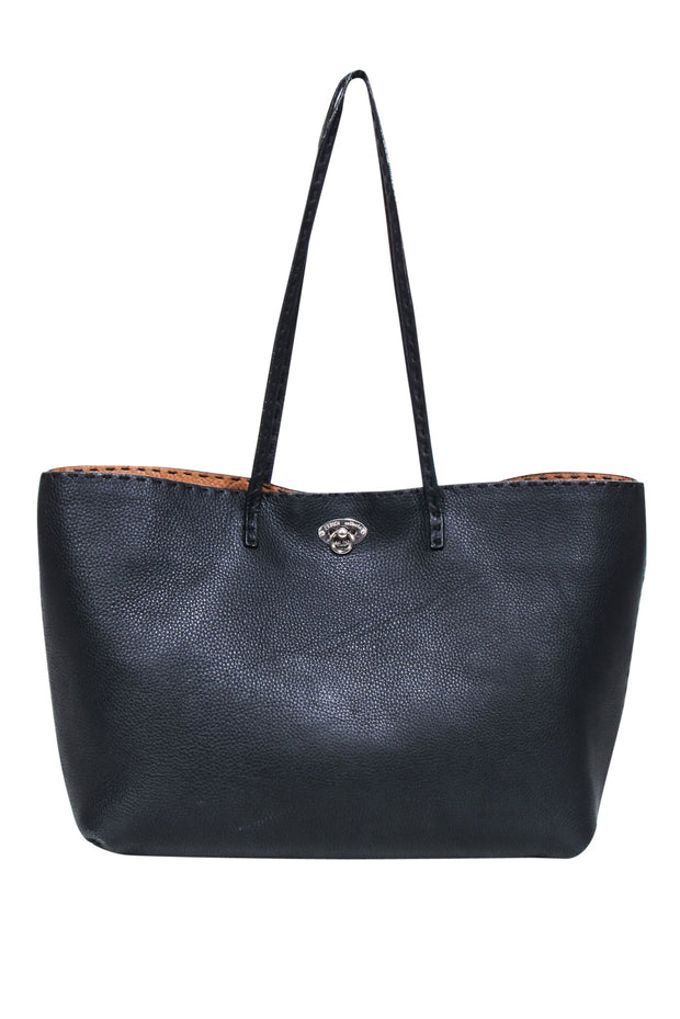 Current Boutique-Fendi - Black Pebbled Leather Open Top Tote Bag