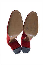 Ferragamo - Red Suede Chunky Heel Pumps Sz 9 - Current Boutique