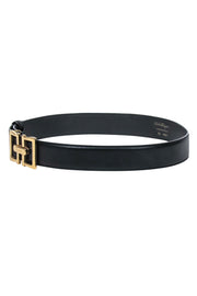 Current Boutique-Ferragamo - Black Leather Gold Buckle Belt Sz 000