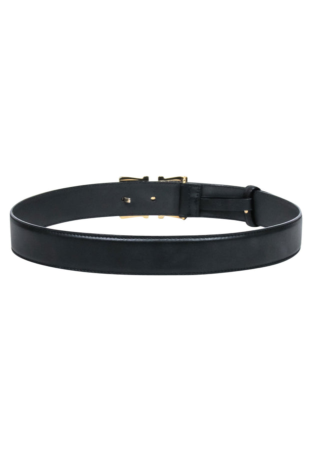 Current Boutique-Ferragamo - Black Leather Gold Buckle Belt Sz 000