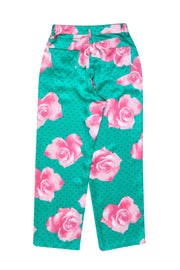 Current Boutique-Fleur Du Mal - Green & Pink Floral Silk Pants Sz 2