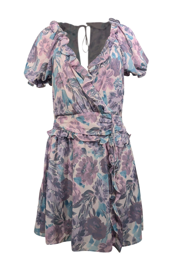 For Love & Lemons - Purple, Turquoise, & Off-White Floral Print Chiffo For Love & Lemons - Purple, Turquoise, & Off-White Floral Print Chiffo