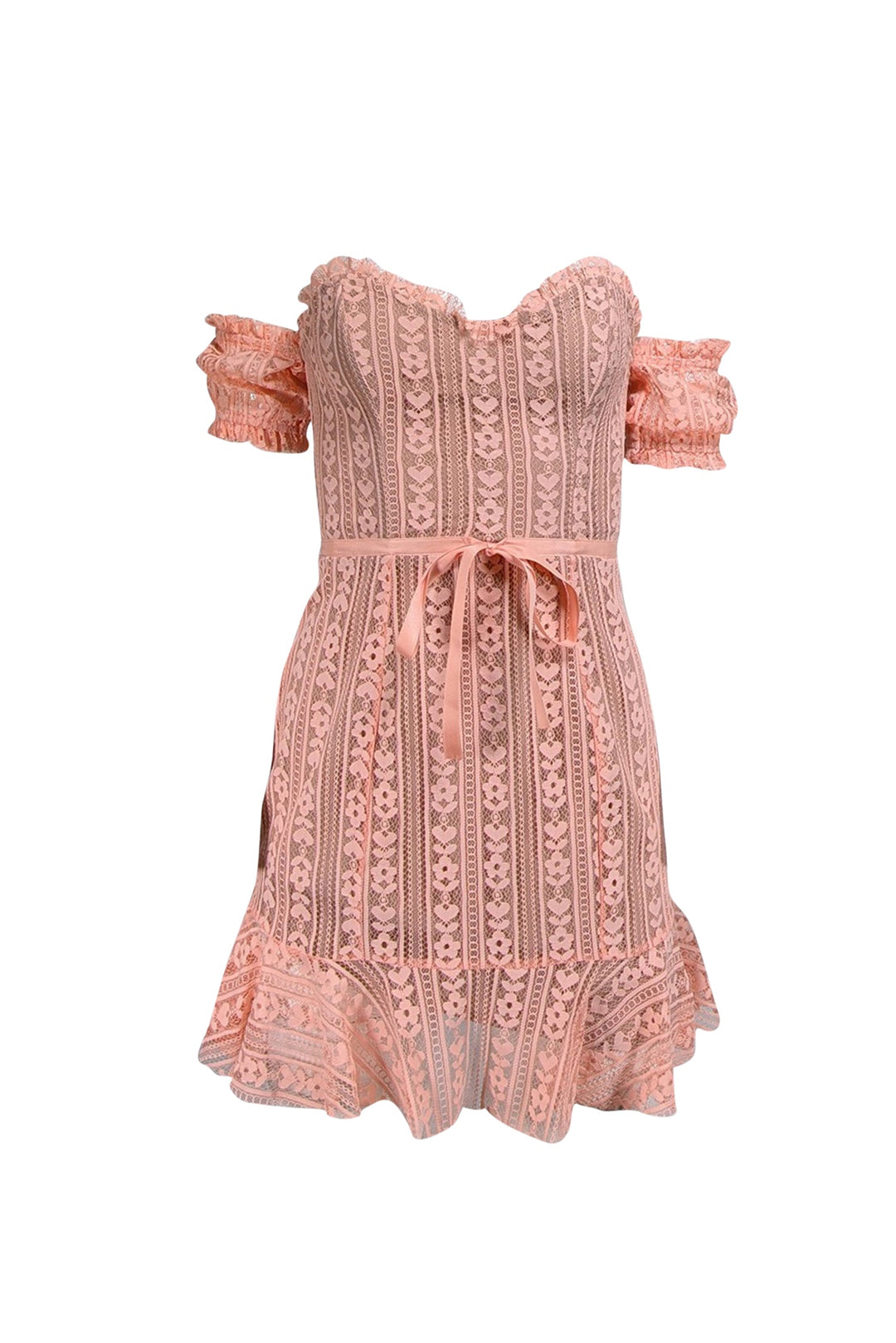 For Love & Lemons - Peach Lace Off-the-Shoulder Mini Dress Sz S For Love & Lemons - Peach Lace Off-the-Shoulder Mini Dress Sz S