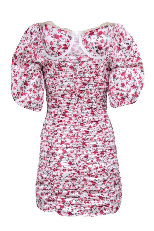 Current Boutique-For Love & Lemons - White & Pink Floral Puff Sleeve Dress Sz S