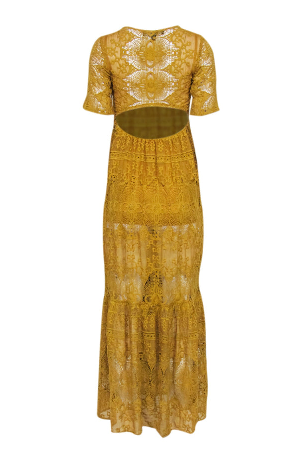 For Love & Lemons - Mustard Yellow Embroidered Eyelet Lace Maxi Dress For Love & Lemons - Mustard Yellow Embroidered Eyelet Lace Maxi Dress