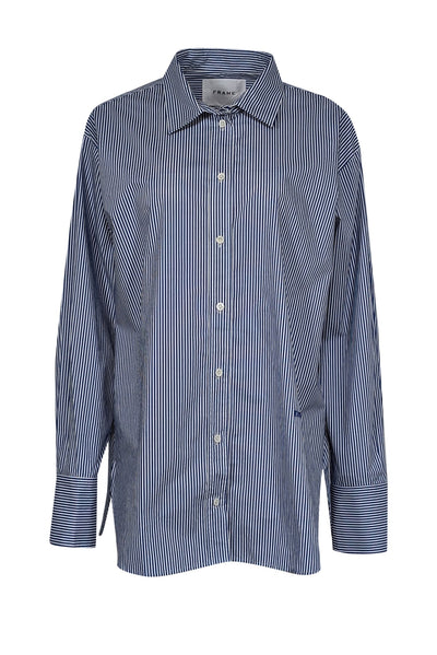 Current Boutique-Frame - Blue & Black Striped Organic Cotton Oversized Shirt Sz L