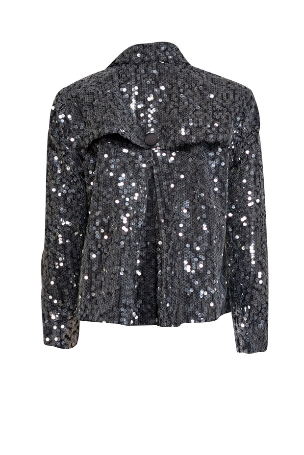 Frances Valentine - Black Sequin Double Breasted Moto Jacket Sz M - Current Boutique