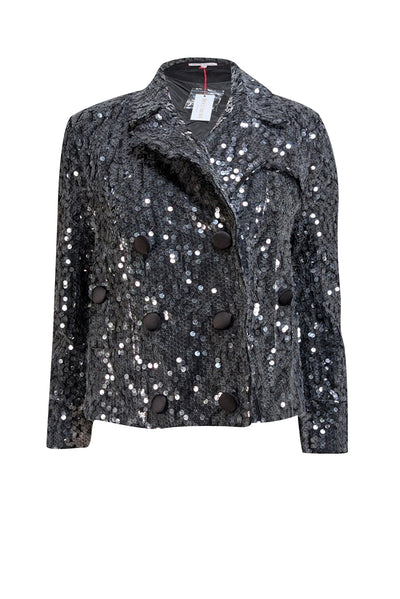 Frances Valentine - Black Sequin Double Breasted Moto Jacket Sz M - Current Boutique