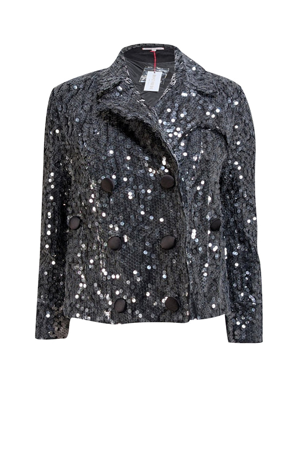Frances Valentine - Black Sequin Double Breasted Moto Jacket Sz M - Current Boutique