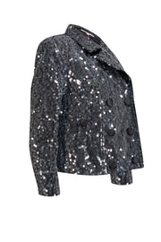 Frances Valentine - Black Sequin Double Breasted Moto Jacket Sz M - Current Boutique
