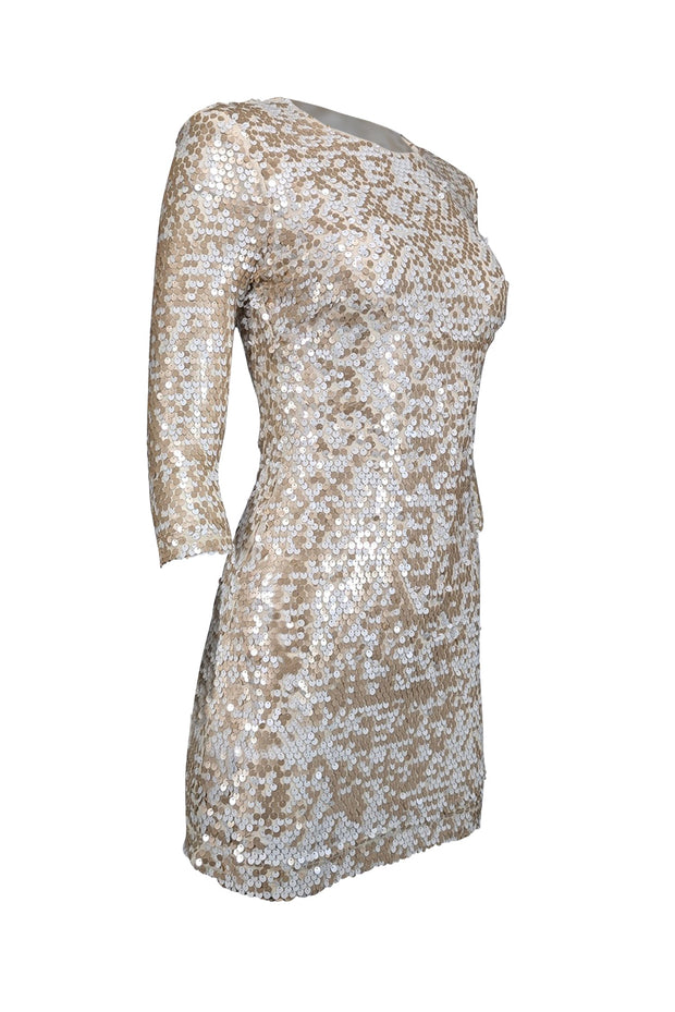 French Connection - Cream & Champagne Iridescent Sequin Sheath Dress S French Connection - Cream & Champagne Iridescent Sequin Sheath Dress S