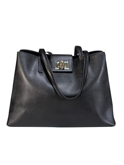 Current Boutique-Furla - Black Saffiano Leather Tote Bag