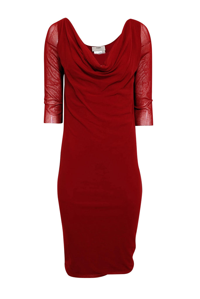 Fuzzi - Red Cowl Neck Crop Sleeve Dress Sz L