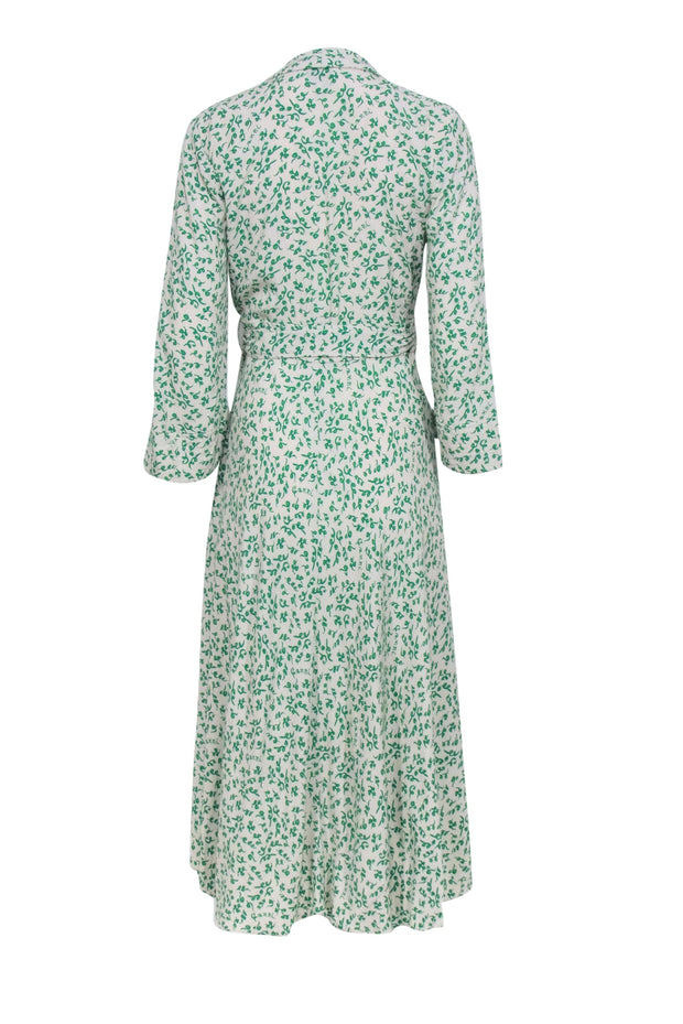Ganni - Ivory & Green Print Wrap Dress Sz 4 Ganni - Ivory & Green Print Wrap Dress Sz 4