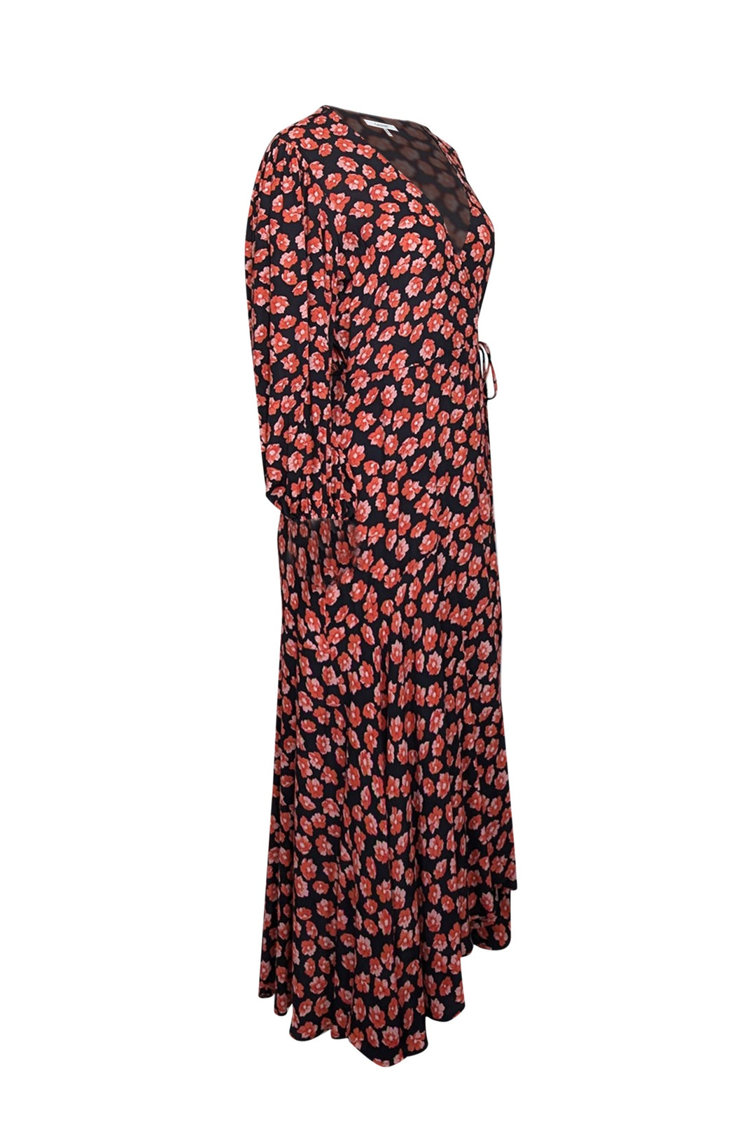 Ganni - Black w/ Pink & Orange Floral Print Maxi Wrap Dress Sz 8 Ganni - Black w/ Pink & Orange Floral Print Maxi Wrap Dress Sz 8