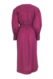 ganni seersucker dress pink Ganni Seersucker Check Long Collar Mini Dress In Carmine Rose - 30% Off