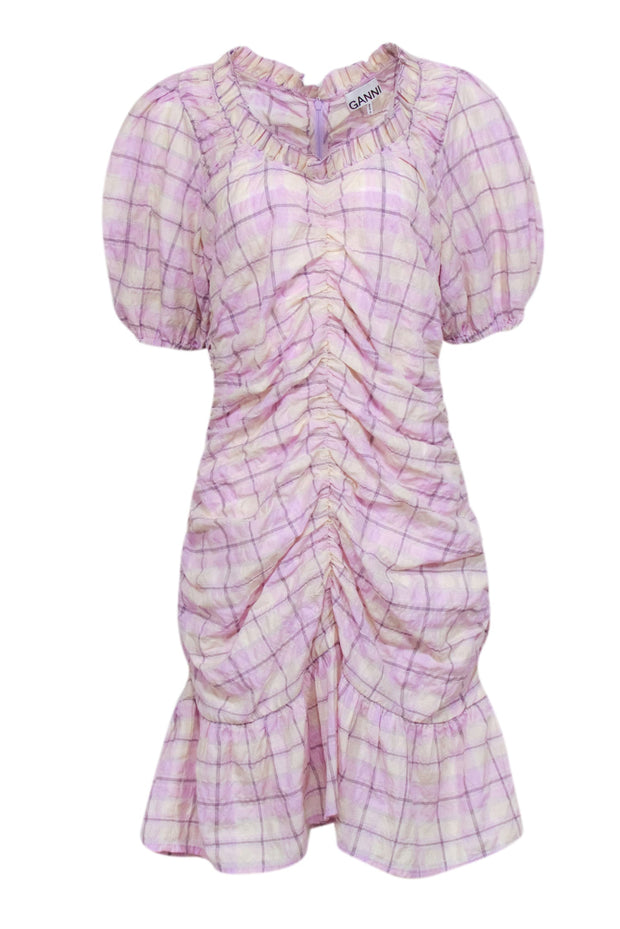ganni purple seersucker dress Ganni Checked Seersucker Purple Dress by Ganni