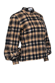 Current Boutique-Ganni - Tan & Black Plaid Long Sleeve Shirt Sz 6