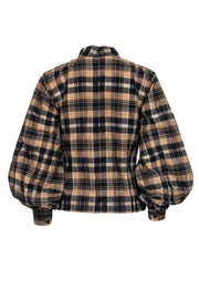 Current Boutique-Ganni - Tan & Black Plaid Long Sleeve Shirt Sz 6