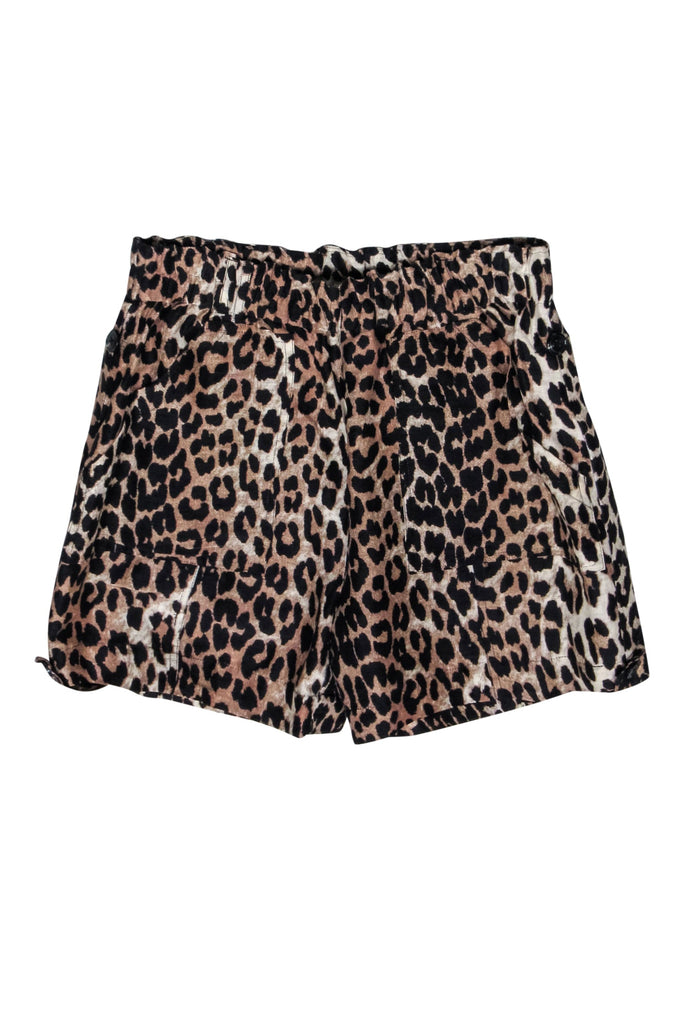 Ganni - Tan & Black Leopard Print Silk & Linen Blend Short Sz 4