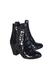 Current Boutique-Gareth Pugh - Black Patent Leather Textured Short Boots Sz 9.5