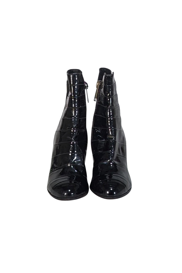 Current Boutique-Gareth Pugh - Black Patent Leather Textured Short Boots Sz 9.5