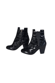 Current Boutique-Gareth Pugh - Black Patent Leather Textured Short Boots Sz 9.5