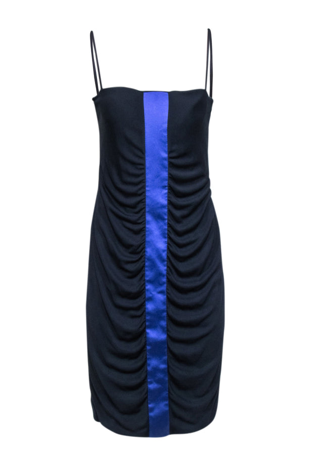 Giorgio Armani - Navy Ruched Sleeveless Dress w/ Blue Center Stripe Sz Giorgio Armani - Navy Ruched Sleeveless Dress w/ Blue Center Stripe Sz