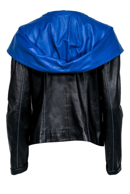 Giorgio Rotti - Black Leather Moto Jacket w/ Blue Lining Sz 16