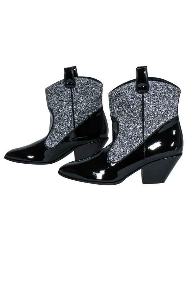 Current Boutique-Guiseppe Zanotti - Black Western Style Booties w/ Silver Glitter Sz 9