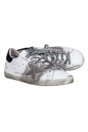 Current Boutique-Golden Goose - White Sneaker w/ Black Glitter Back & Pink & Silver Side Glitter Sz 11