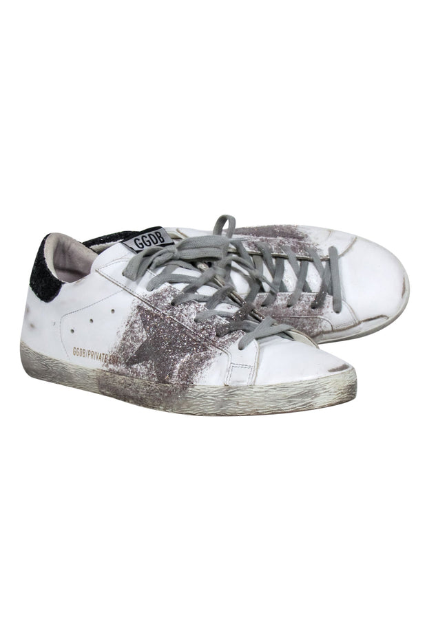 Current Boutique-Golden Goose - White Sneaker w/ Black Glitter Back & Pink & Silver Side Glitter Sz 11