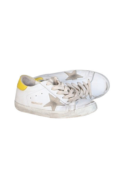 Golden Goose - Ivory Leather "Super Star" Sneakers w/ Yellow Heel Sz 8 - Current Boutique