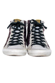 Current Boutique-Golden Goose - Maroon Glitter & Grey Suede "Slide" Sneakers Sz 8