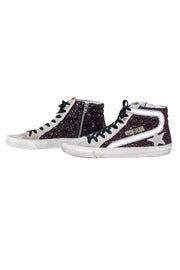 Current Boutique-Golden Goose - Maroon Glitter & Grey Suede "Slide" Sneakers Sz 8