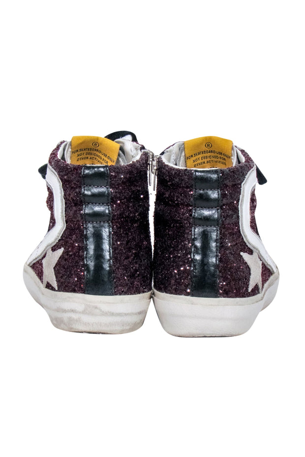 Current Boutique-Golden Goose - Maroon Glitter & Grey Suede "Slide" Sneakers Sz 8
