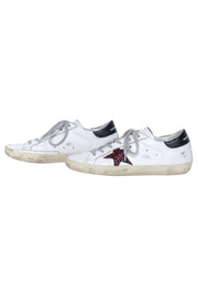 Current Boutique-Golden Goose - White Leather w/ Maroon Glitter Star "Superstar" Sneakers Sz 8