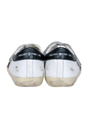 Current Boutique-Golden Goose - White Leather w/ Maroon Glitter Star "Superstar" Sneakers Sz 8