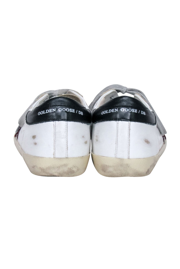 Current Boutique-Golden Goose - White Leather w/ Maroon Glitter Star "Superstar" Sneakers Sz 8