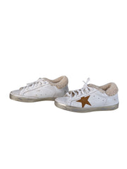 Current Boutique-Golden Goose - Ivory Leather & Tan Star Shearling Trim Super-Star Sneakers Sz 9